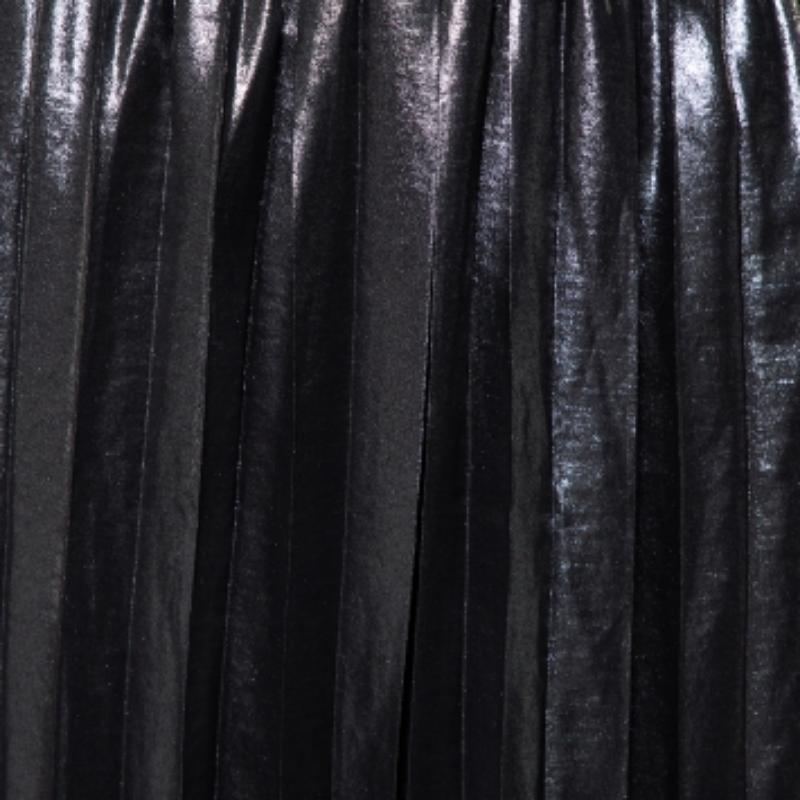 Black Isabel Marant Metallic Grey Lame' Pleated Knee Length Skirt M For Sale