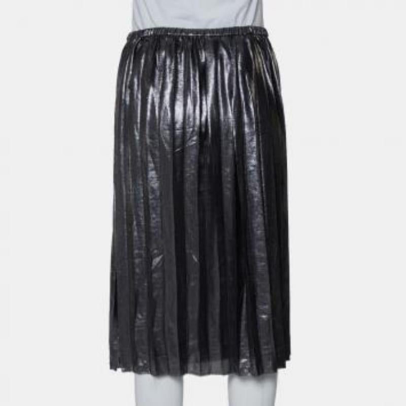 Isabel Marant Metallic Grey Lame' Pleated Knee Length Skirt M For Sale 2