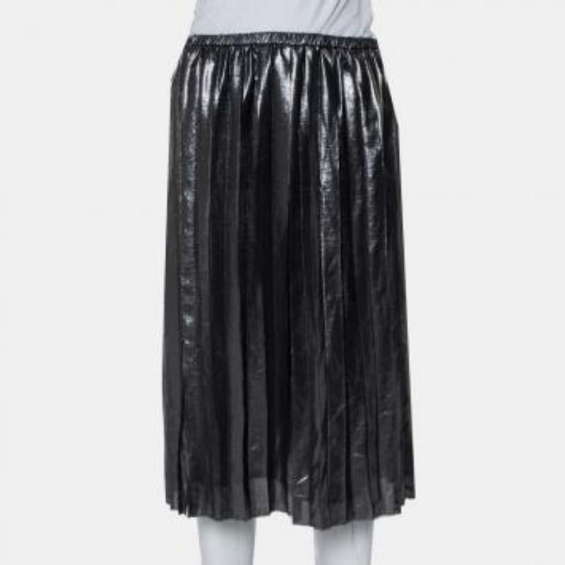 Isabel Marant Metallic Grey Lame' Pleated Knee Length Skirt M For Sale 3