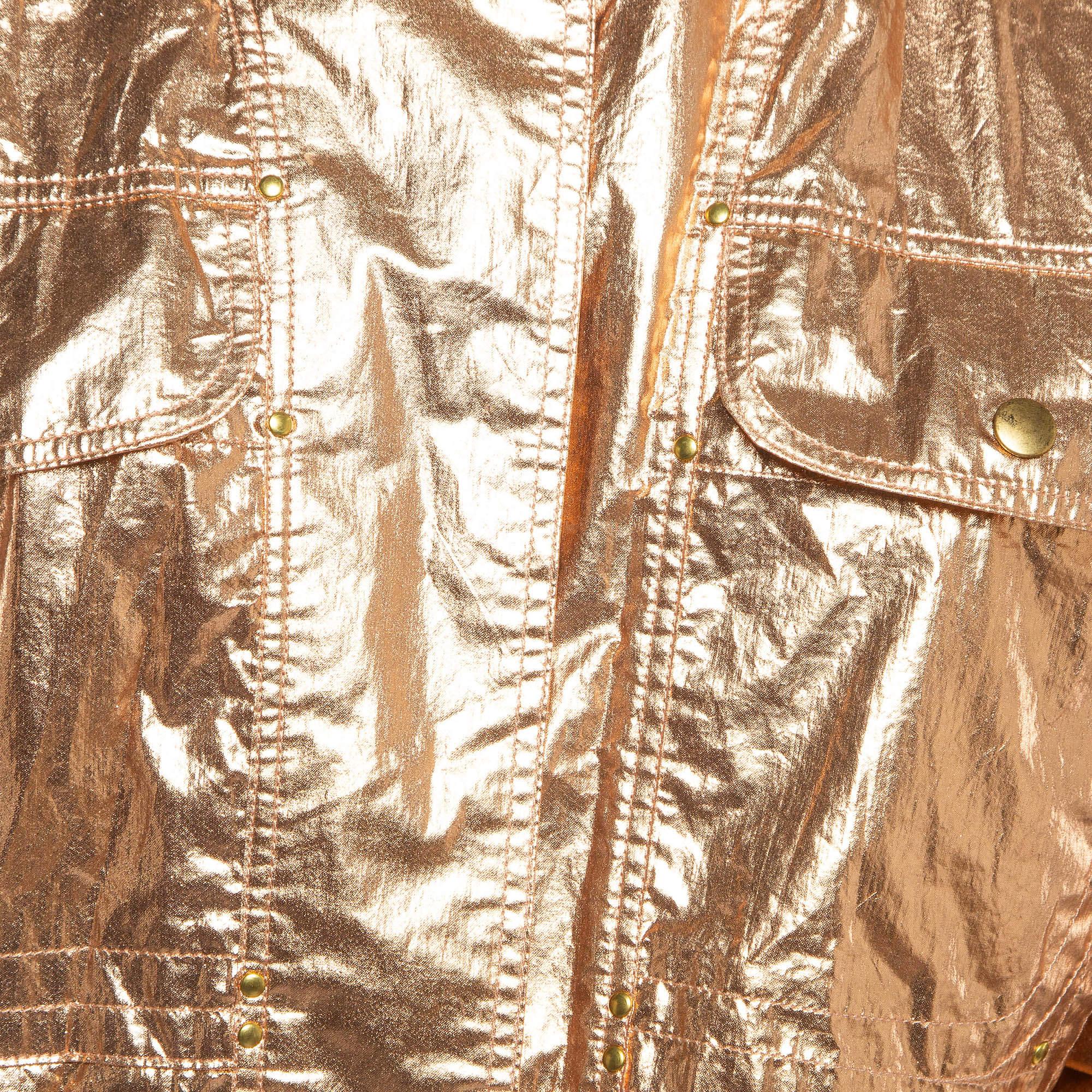 Isabel Marant Metallic Rose Gold Cotton Buttoned Tren Top S In Good Condition For Sale In Dubai, Al Qouz 2
