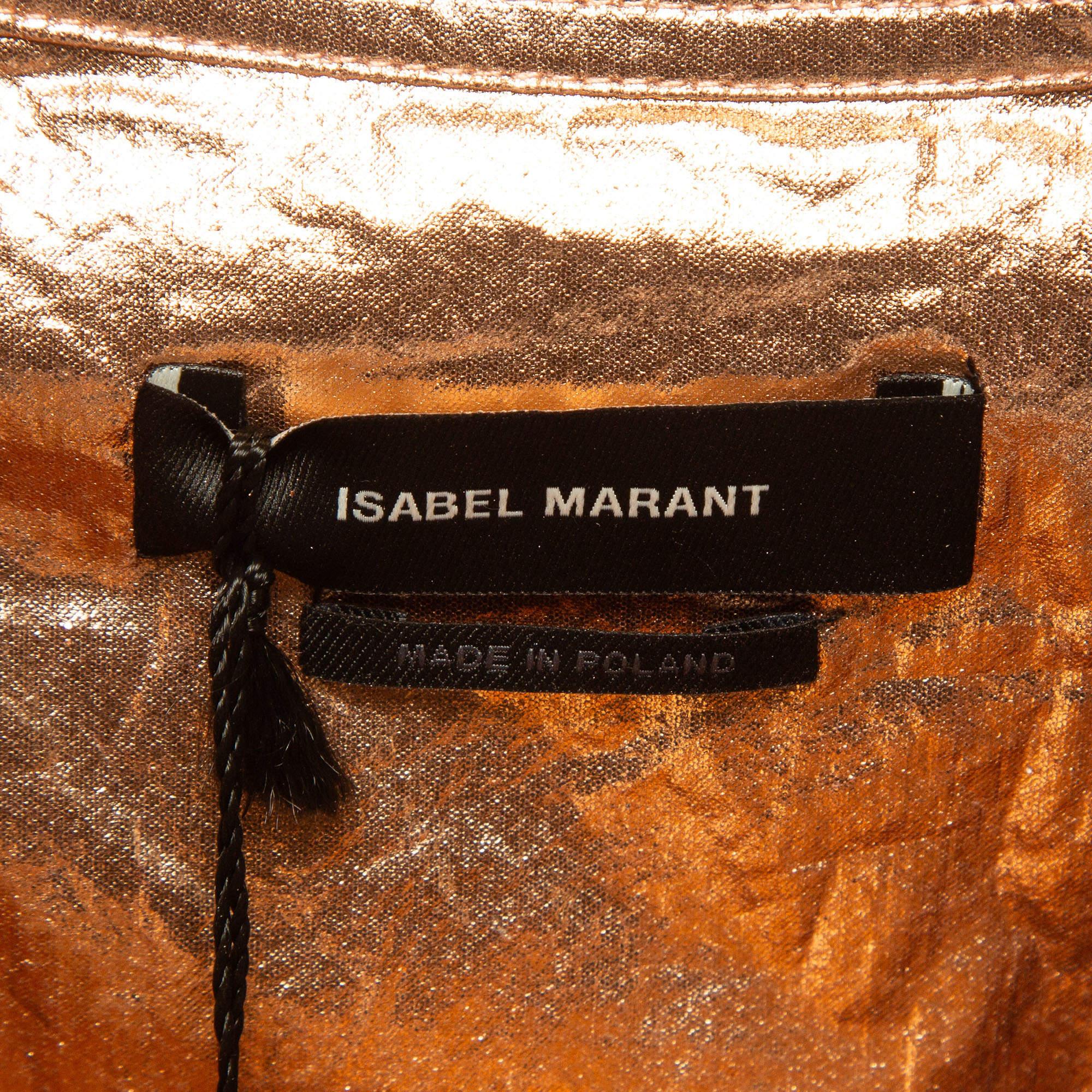 Isabel Marant Metallic Rose Gold Cotton Buttoned Tren Top S For Sale 2