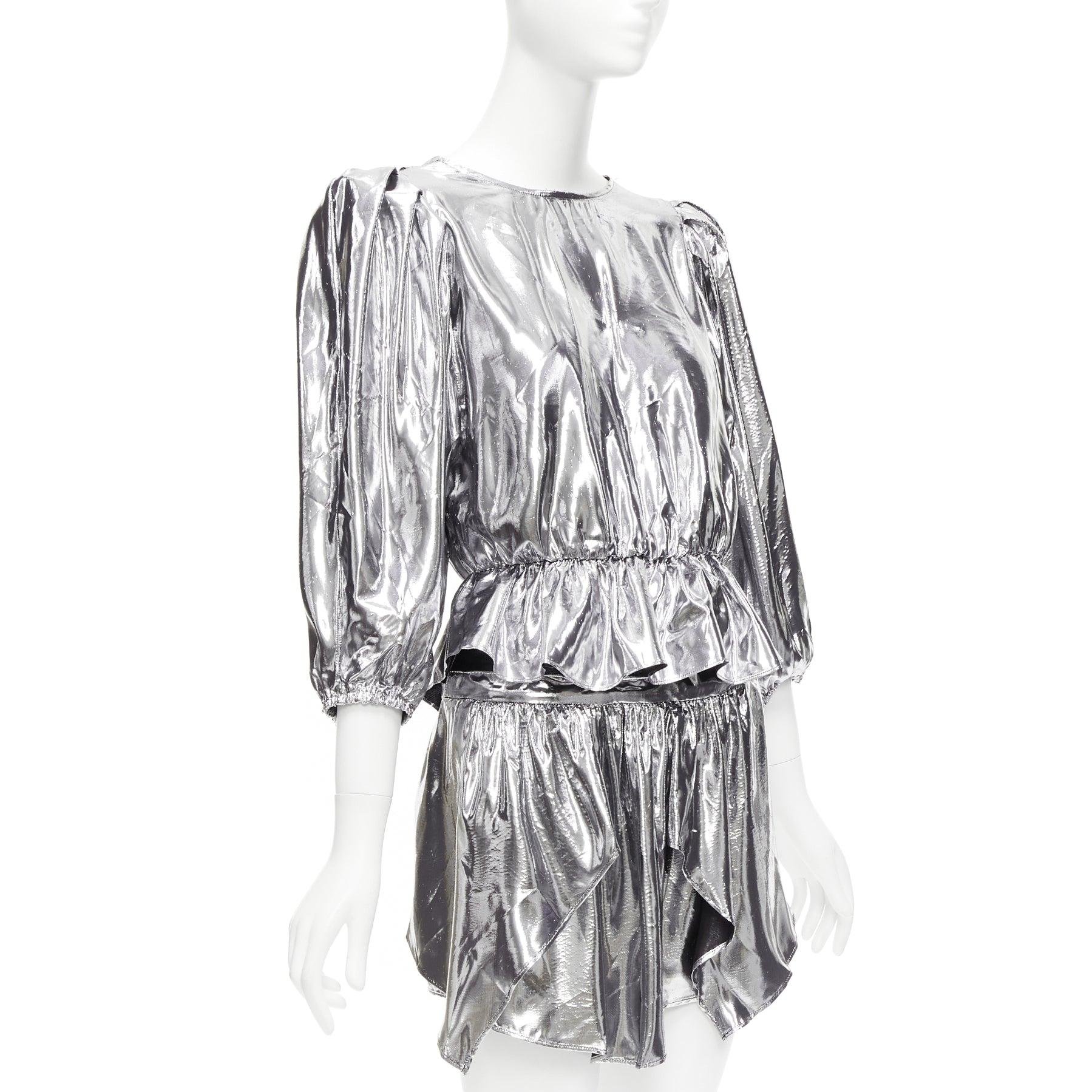 ISABEL MARANT metallic silver silk blend puff sleeve top flare skirt FR34 XS
Reference: AAWC/A00593
Brand: Isabel Marant
Model: Kira skir
Material: Silk, Blend
Color: Silver
Pattern: Solid
Closure: Slip On
Lining: Black Cotton
Extra Details: Slip on