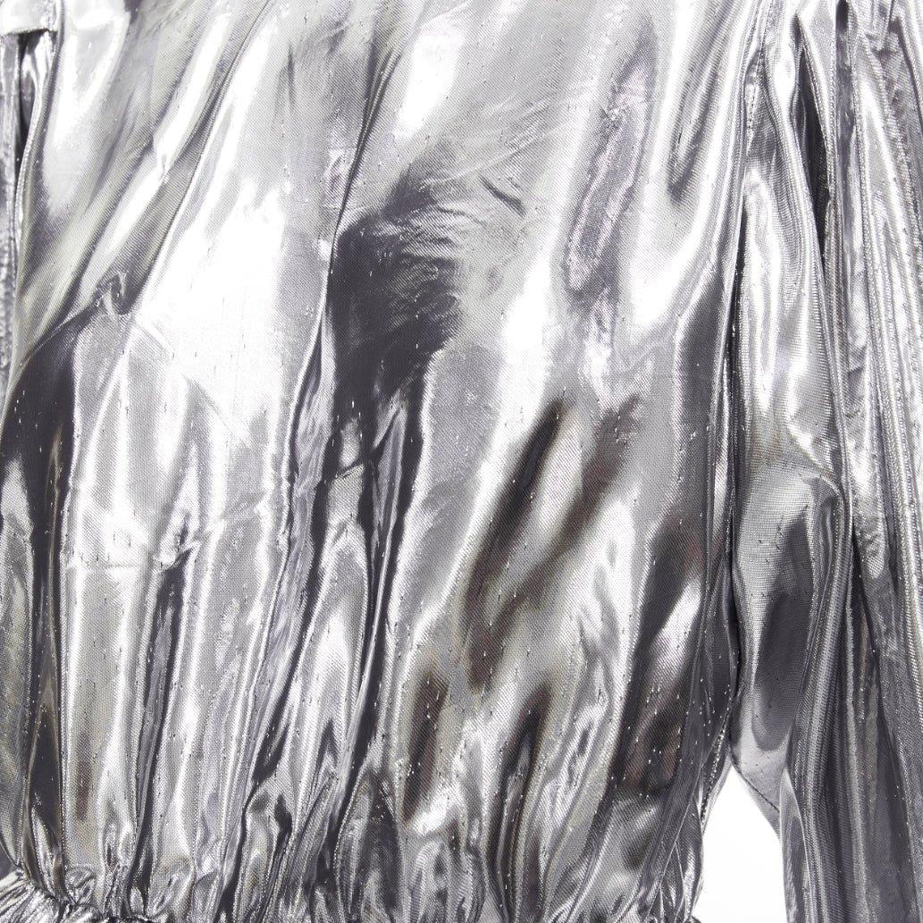 ISABEL MARANT metallic silver silk blend puff sleeve top flare skirt FR34 XS For Sale 5