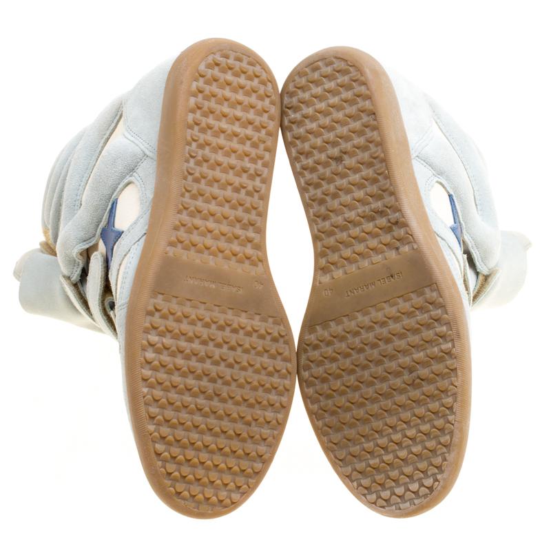 Women's Isabel Marant Mint Blue/Beige Suede and Canvas Bekett Wedge Sneakers Size 40