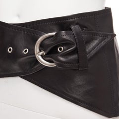 ISABEL MARANT Mosa black calf leather silver metal ring cotton lined belt 70cm