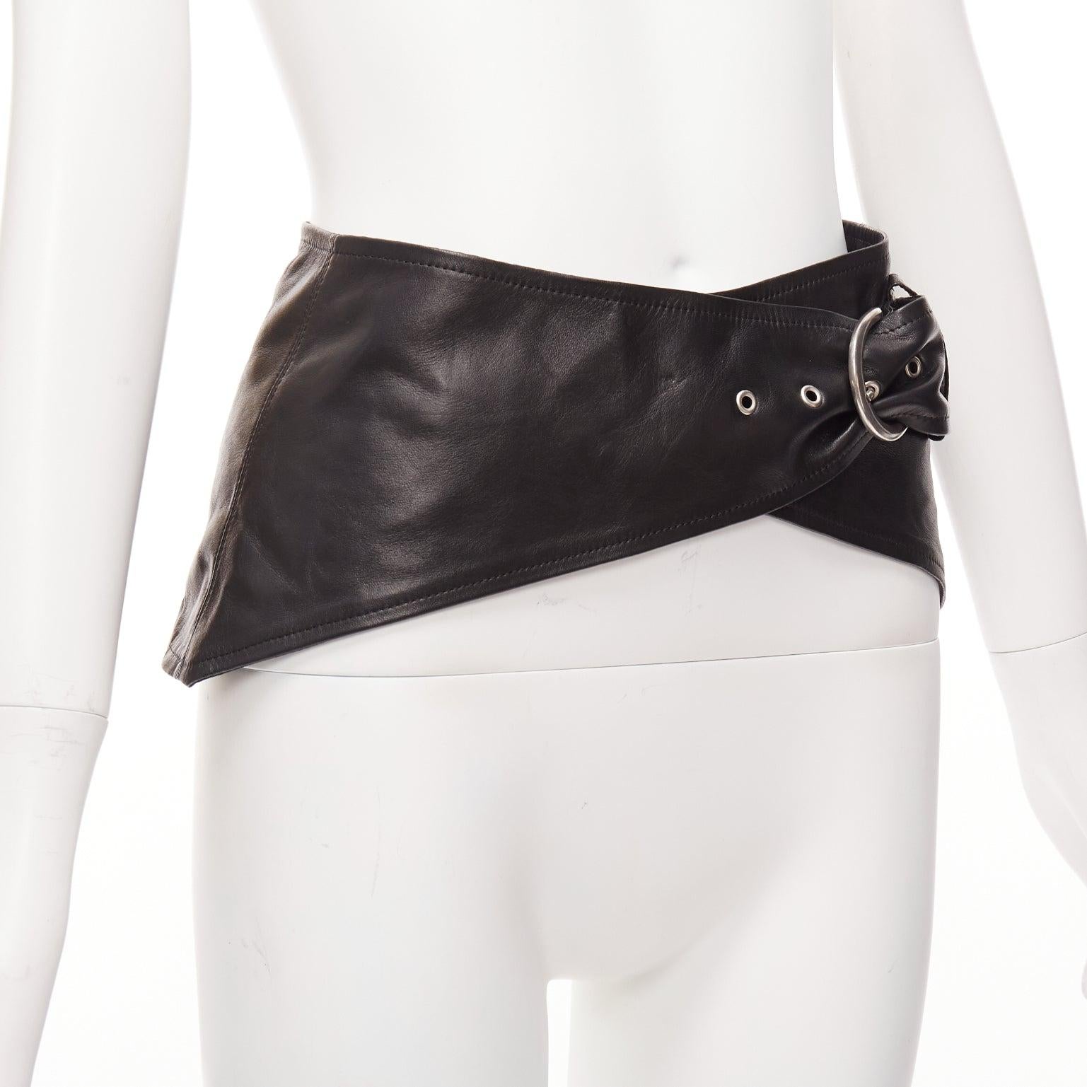 Black ISABEL MARANT Mosa black calf leather silver metal ring cotton lined belt 70cm For Sale