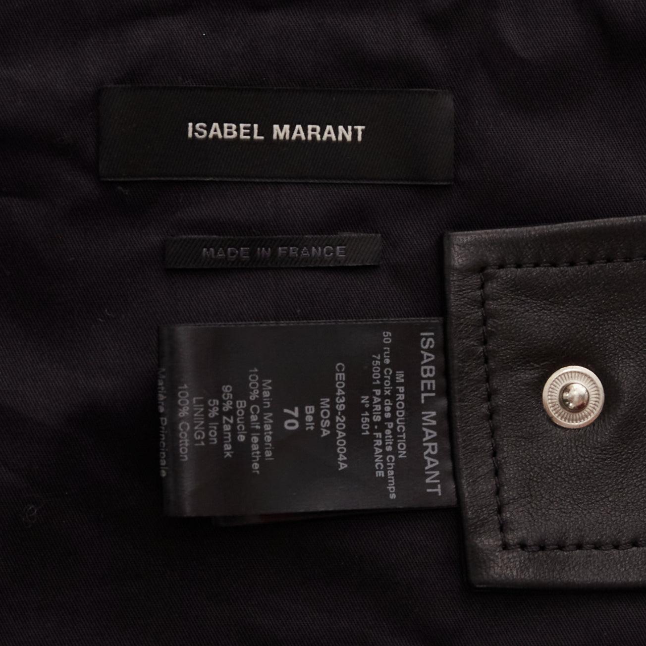 ISABEL MARANT Mosa black calf leather silver metal ring cotton lined belt 70cm For Sale 4