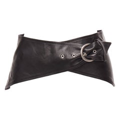 ISABEL MARANT Mosa Gürtel aus schwarzem Kalbsleder mit silbernem Metallring und Baumwolleinsatz aus Baumwolle 70cm