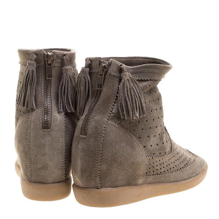 Isabel Marant Moss Green Perforated Suede Basley Ankle Boots Size 40 Sale at 1stDibs | isabel marant basley boots, isabel marant