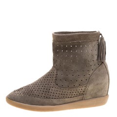Isabel Marant Moss Green Perforated Suede Basley Ankle Boots Size 40