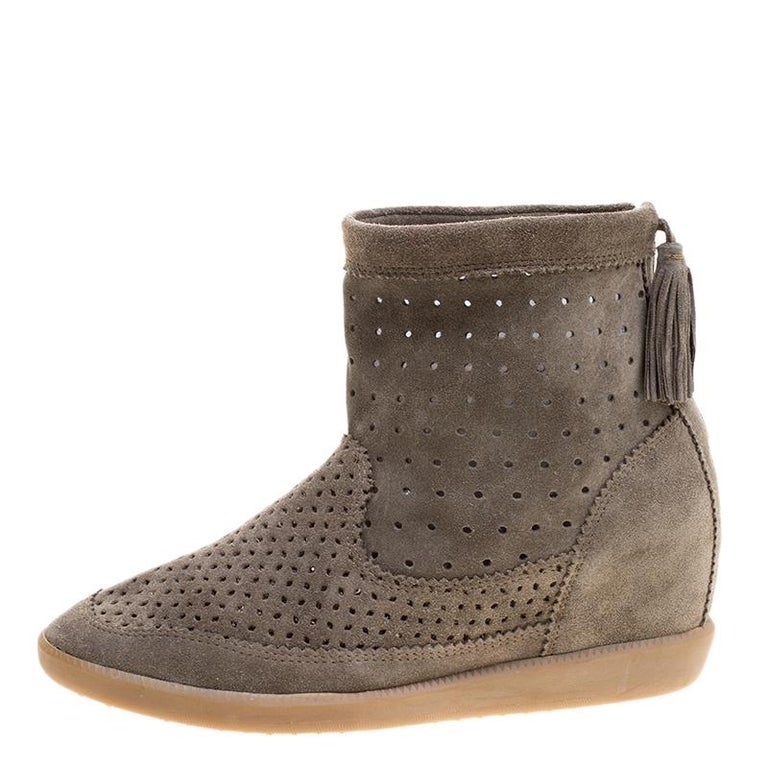 Isabel Marant Moss Green Perforated Suede Basley Ankle Boots Size 40 For Sale at | isabel marant basley, basley boots