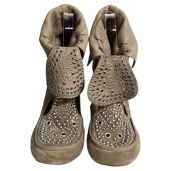 Isabel Marant Mossa Studded Cut Out Ankle Boots in Brown Suede
