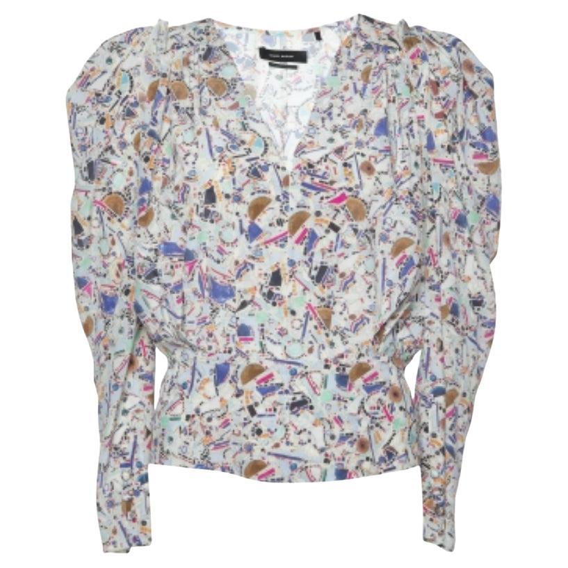 Isabel Marant Blusa de manga larga de seda elástica con estampado Amba multicolor M