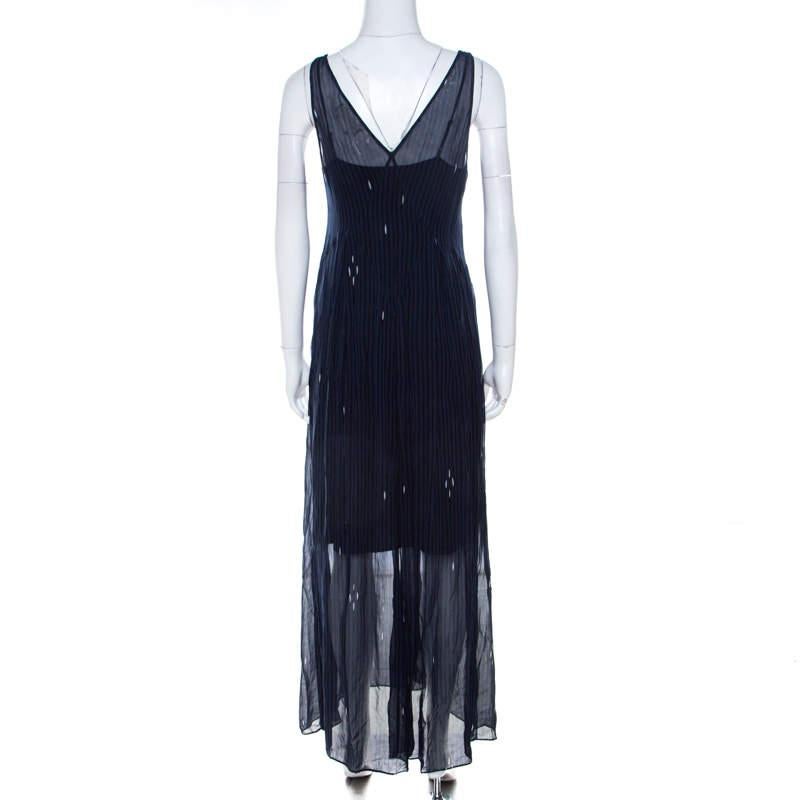 Black Isabel Marant Navy Blue Chiffon Sleeveless Cassidy Maxi Dress S