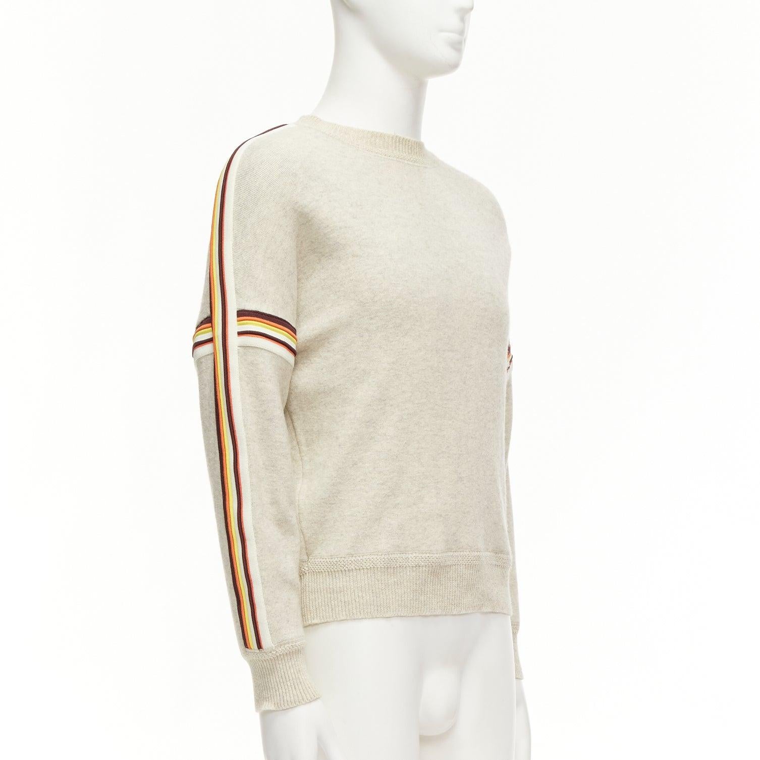 ISABEL MARANT Nelson grey melange cotton striped trim sweatshirt S
Reference: MLCO/A00009
Brand: Isabel Marant
Model: Nelson
Material: Cotton, Blend
Color: Grey, Multicolour
Pattern: Striped
Closure: Pullover
Made in: China

CONDITION:
Condition: