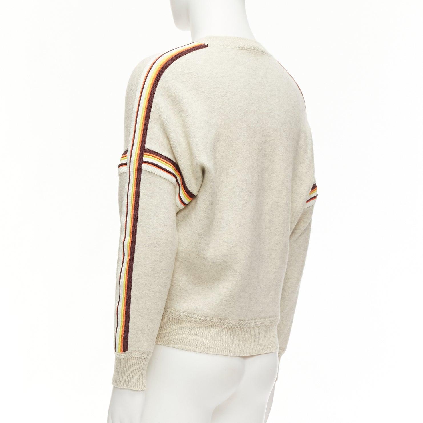 ISABEL MARANT Nelson grey melange cotton striped trim sweatshirt S For Sale 3