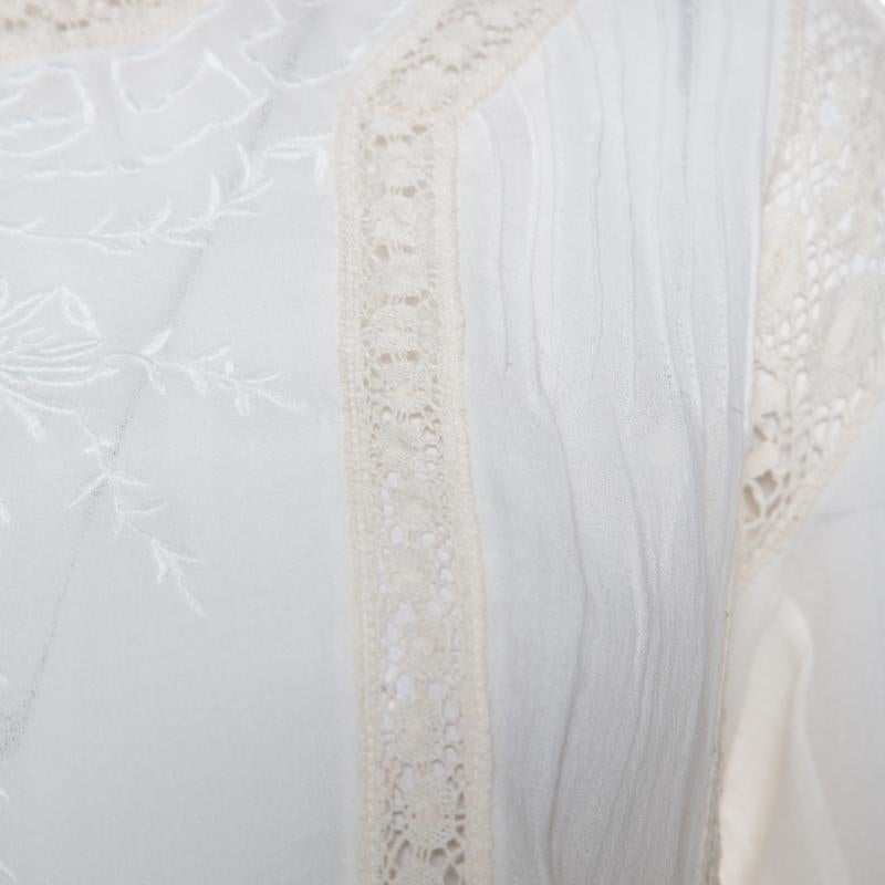 Gray Isabel Marant Off White Cotton Smocked Waist Yoke Lace Peasant Dress S