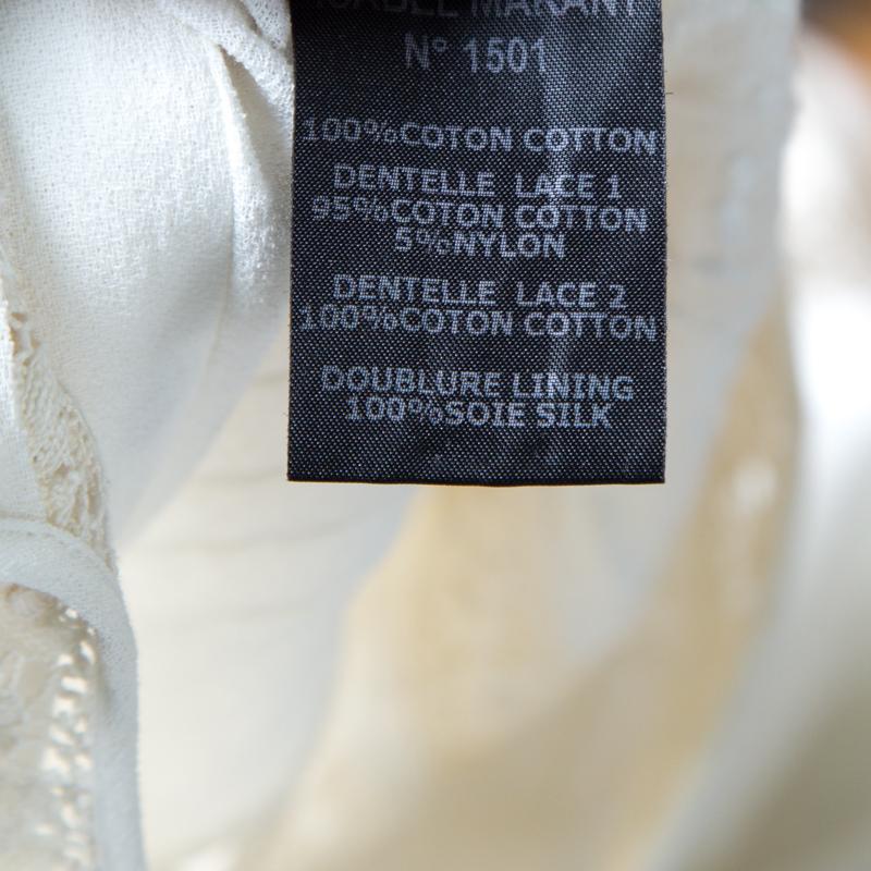 Women's Isabel Marant Off White Cotton Smocked Waist Yoke Lace Peasant Dress S