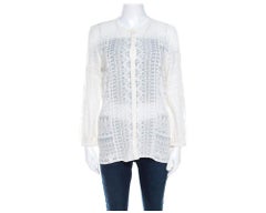 Isabel Marant Off White Embroidered Voile Long Sleeve Shirt M