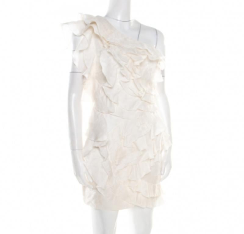 Setzen Sie ein umwerfendes Style-Statement mit diesem schicken Kleid von Isabel Marant. Dieses cremefarbene Kleidungsstück ist ideal für Partys oder zwanglose Anlässe. Dieses atemberaubende Kleid ist aus Seide geschneidert und kommt als