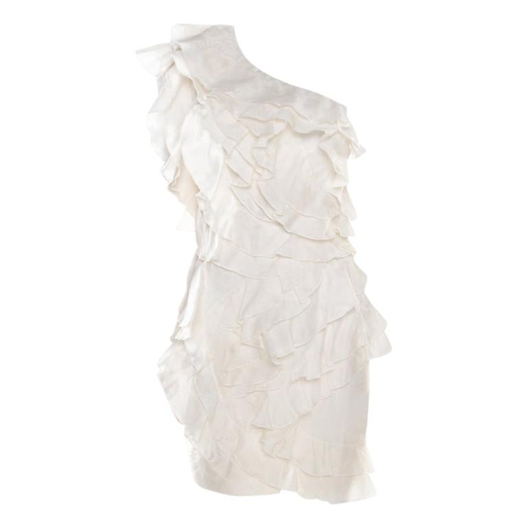 Isabel Marant Off White Floral Patterned Ruffled Tiered One Shoulder ...