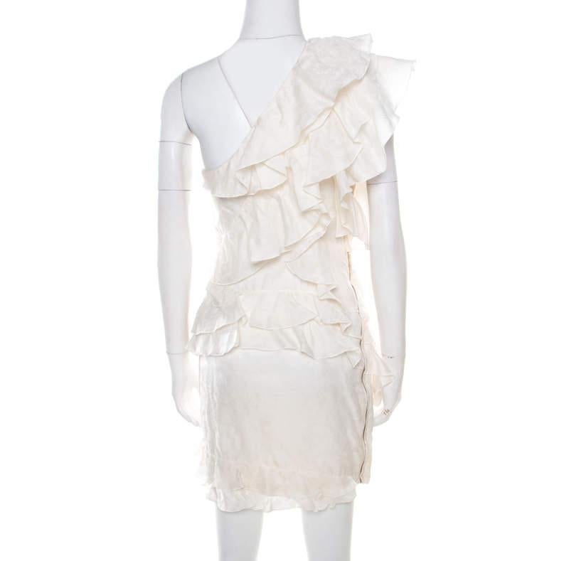Make a dazzling style statement with this chic dress from Isabel Marant. Designed to beautify, this off-white piece is ideal for parties or casual events. Tailored from silk, this stunning dress comes as one-shoulder with ruffle detailing in a