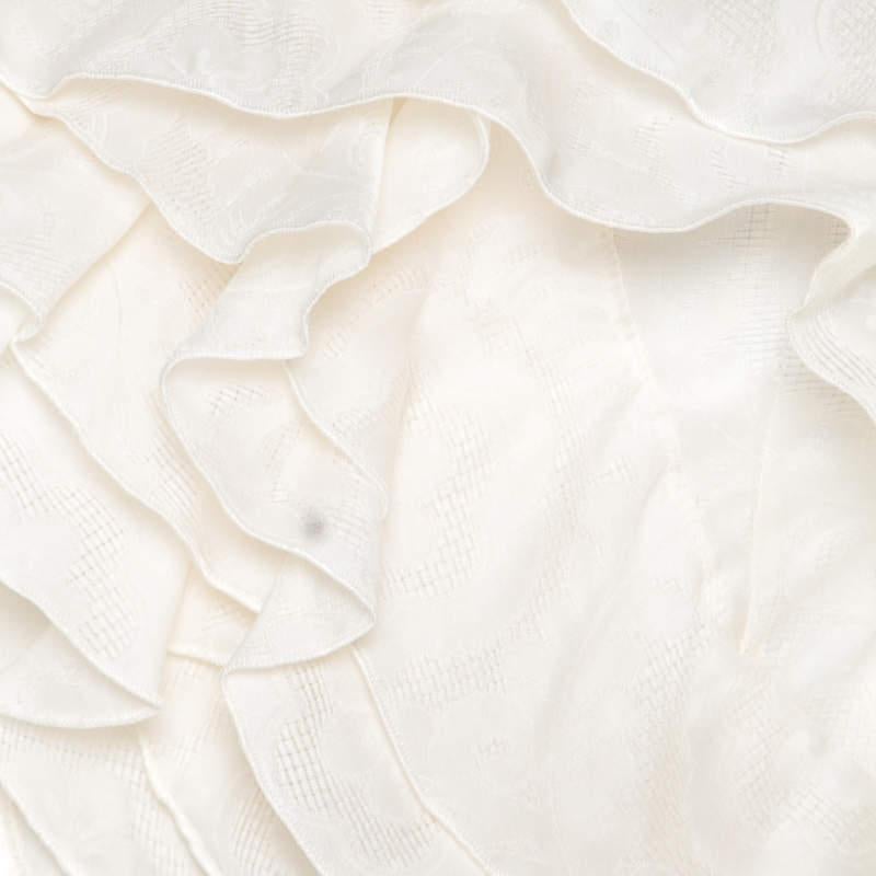Isabel Marant Off White Floral gemustertes gerafftes gestuftes One-Shoulder-Kleid aus Seide  im Angebot 2