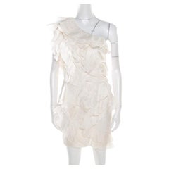 Isabel Marant Off White Floral Patterned Silk Ruffled Tiered One Shoulder Dress 