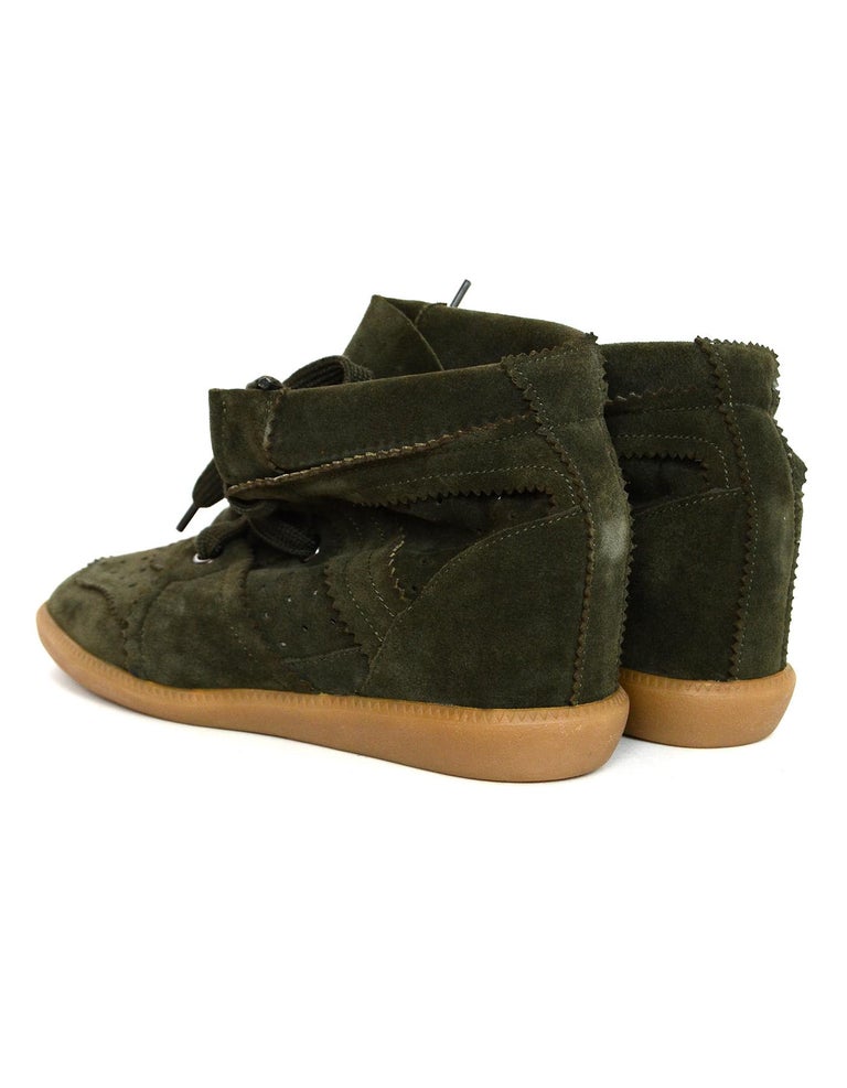 Isabel Marant Olive Green Suede Bobby Wedge Heel Sneakers Sz 41 at ...