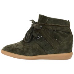 Isabel Marant Olive Green Suede Bobby Wedge Heel Sneakers Sz 41