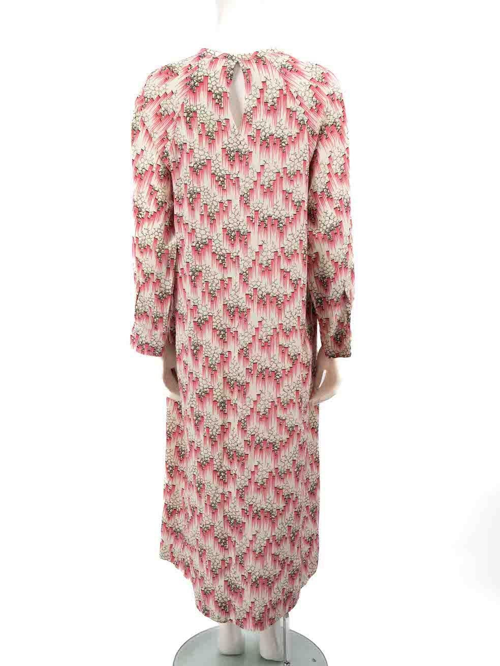 Isabel Marant Pink Silk Abstract Midi Dress Size XS In Excellent Condition For Sale In London, GB