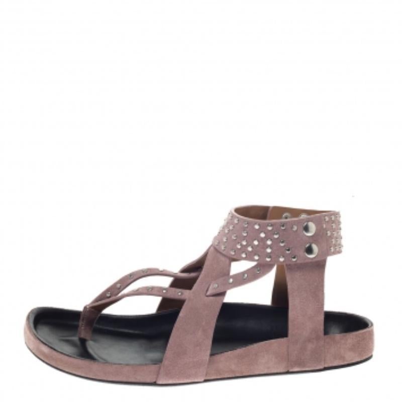 Isabel Marant Sandales plates cloutées Ellan en cuir et daim rose taille 41 Bon état - En vente à Dubai, Al Qouz 2