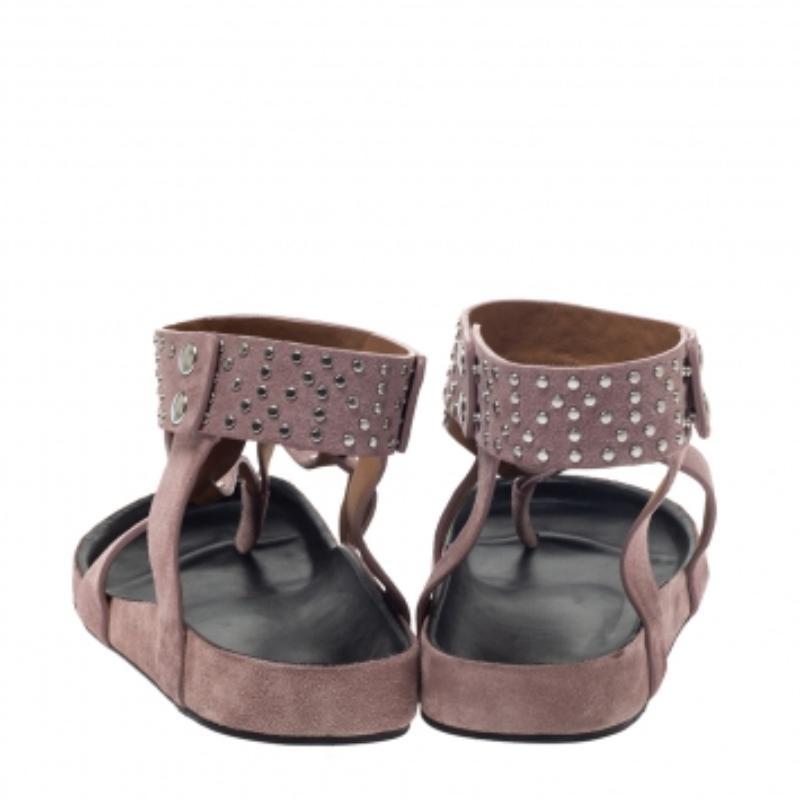 Isabel Marant Sandales plates cloutées Ellan en cuir et daim rose taille 41 en vente 2