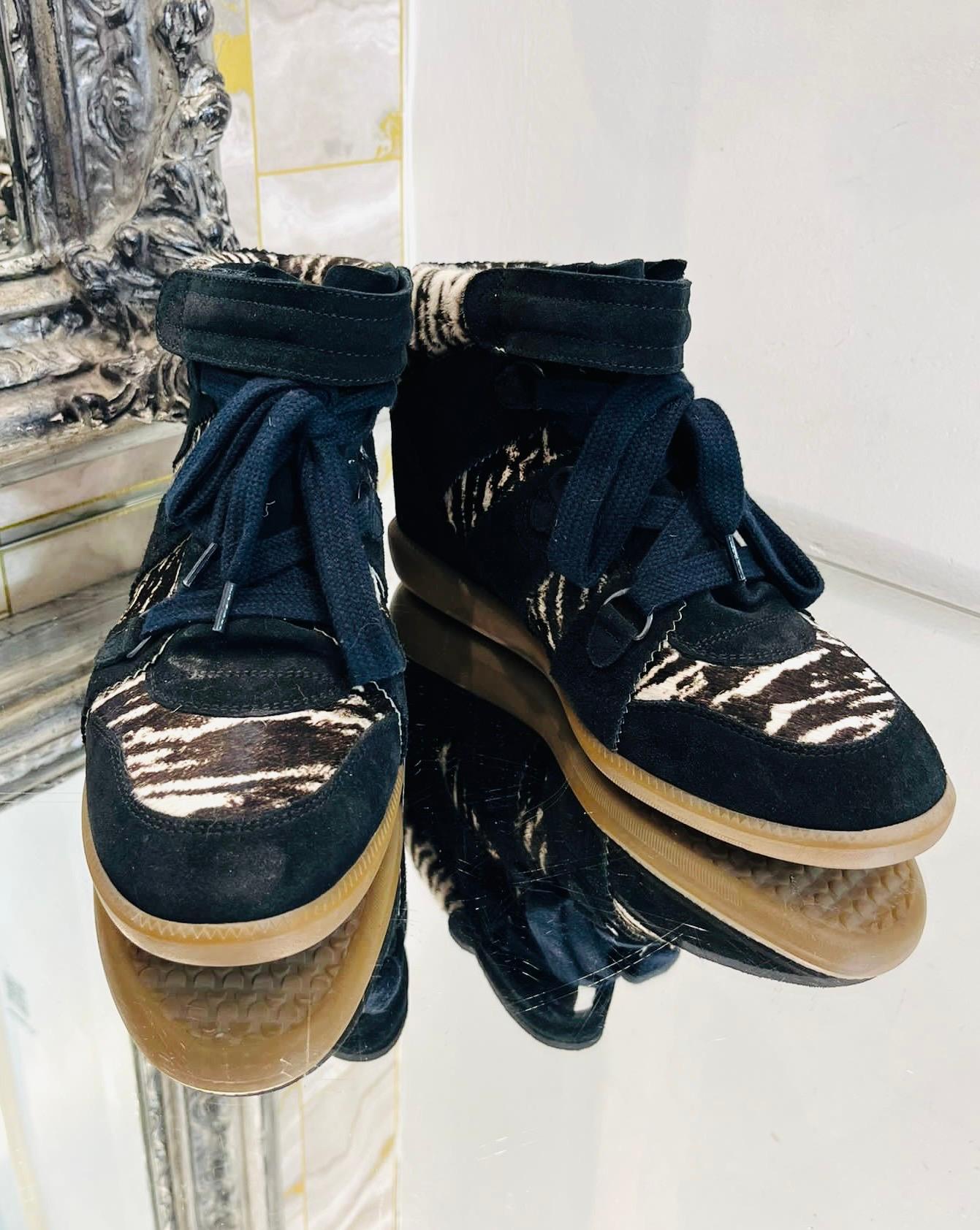 Black Isabel Marant Pony Hair Seuede Wedge Sneakers For Sale