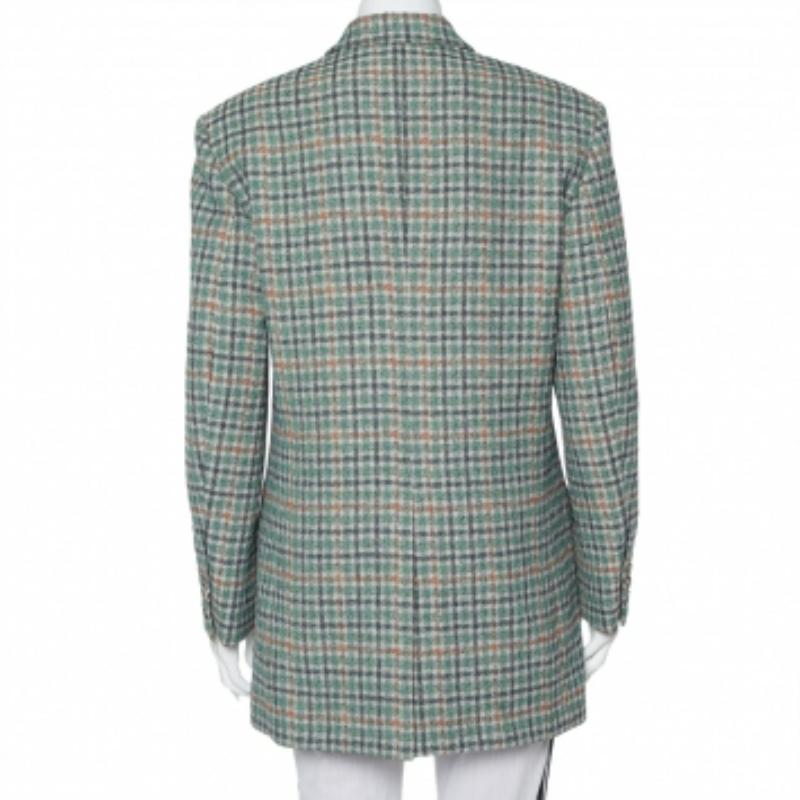 Gray Isabel Marant Prince Of Wales Checkered Cotton Double Breasted Telis Blazer M For Sale