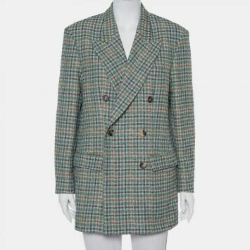 Isabel Marant Prince Of Wales Checkered Cotton Double Breasted Telis Blazer M For Sale 1