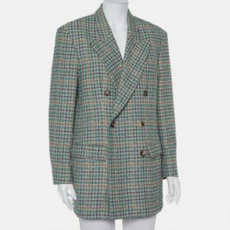 Isabel Marant Prince Of Wales Checkered Cotton Double Breasted Telis Blazer M For Sale 2