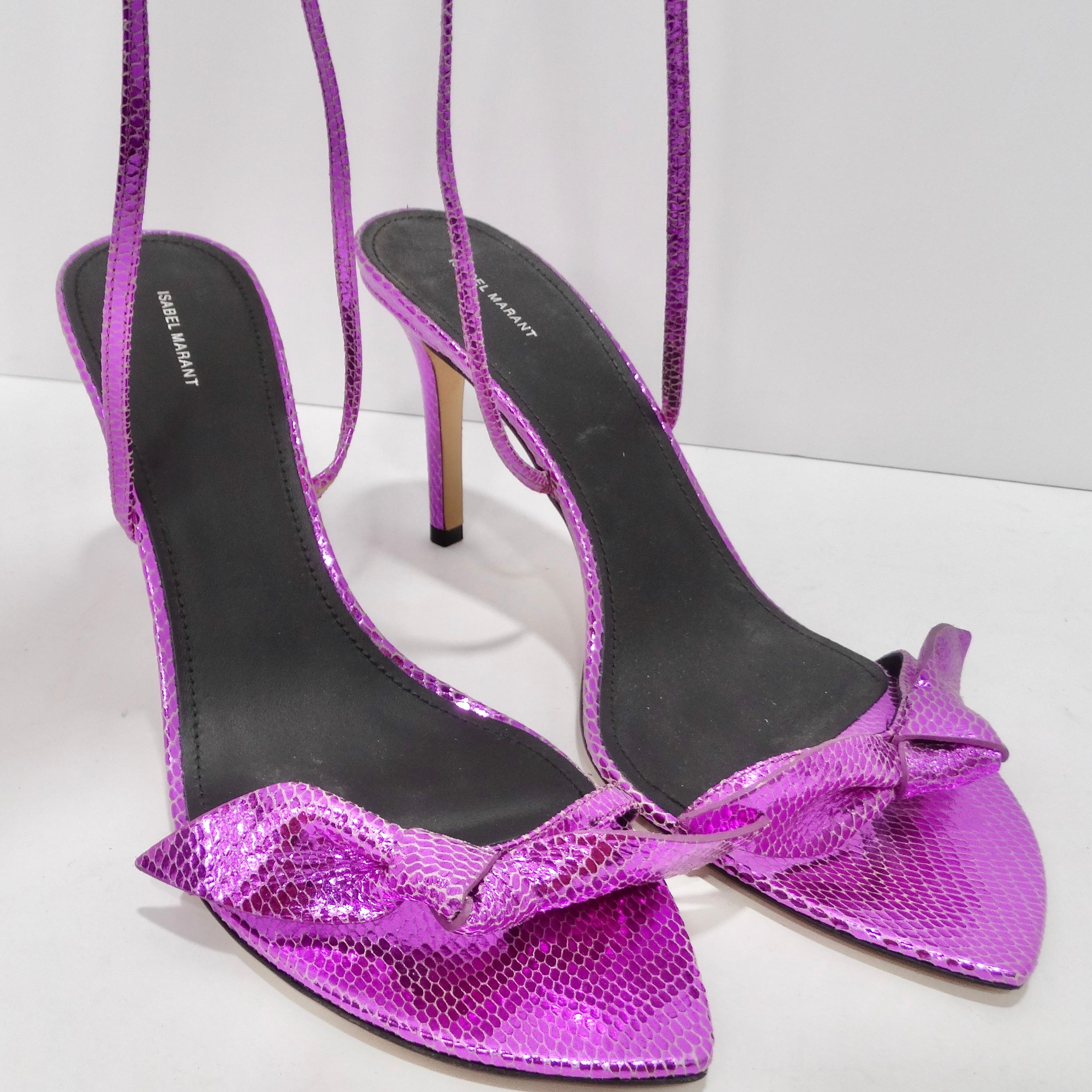 Isabel Marant Purple Leather Snakeskin Effect Heel Sandal In Excellent Condition For Sale In Scottsdale, AZ
