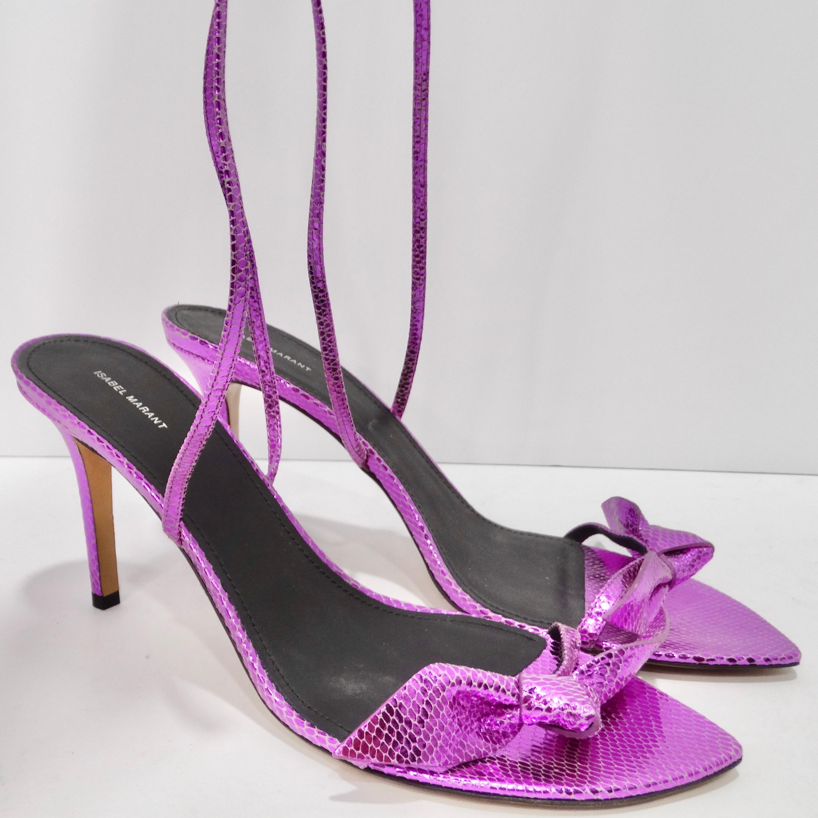 Women's or Men's Isabel Marant Purple Leather Snakeskin Effect Heel Sandal For Sale