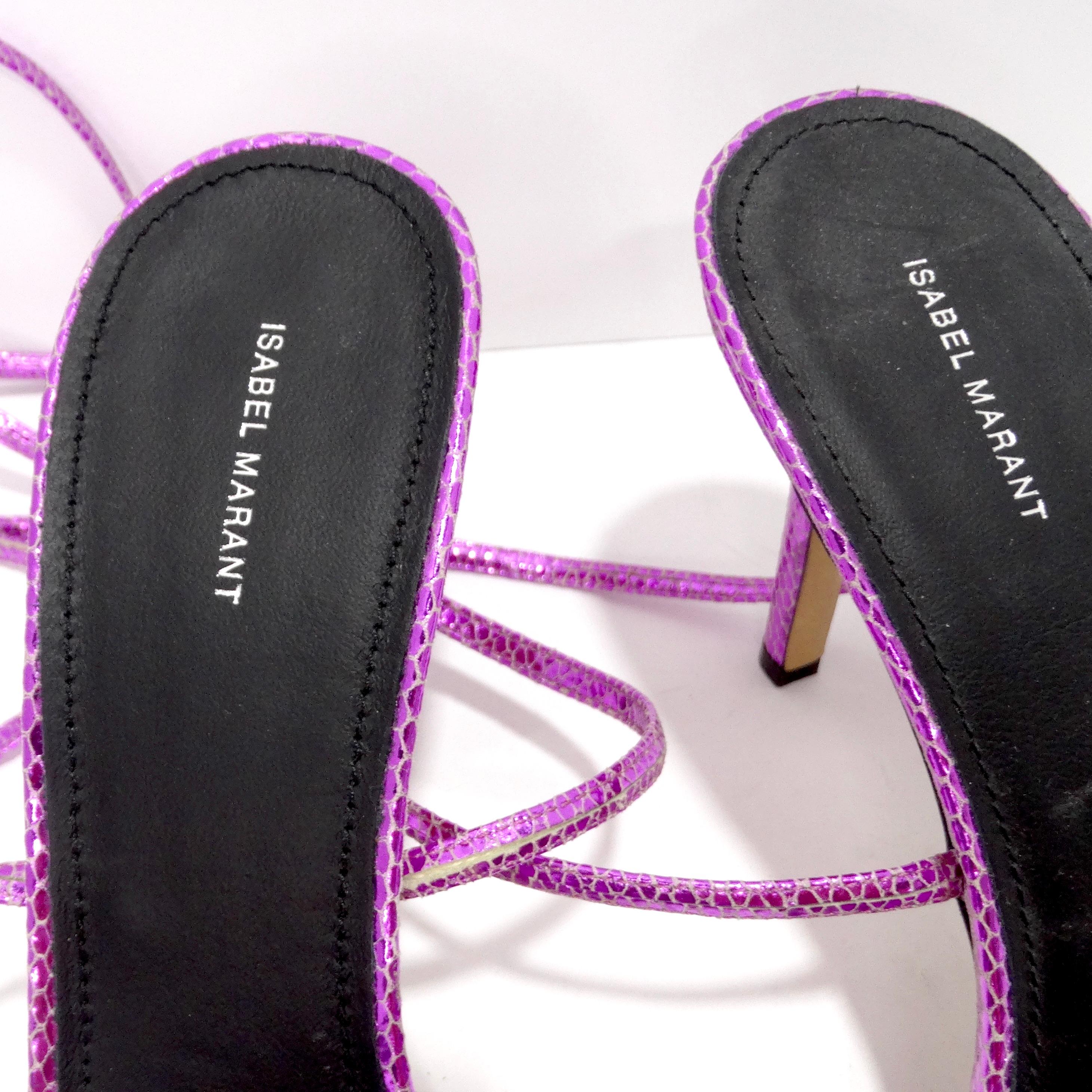 Isabel Marant Purple Leather Snakeskin Effect Heel Sandal For Sale 3