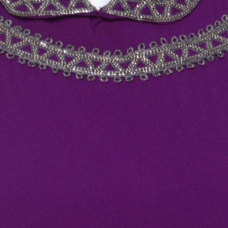 Isabel Marant Top de seda morado con cuello adornado y media manga L en Bueno estado para la venta en Dubai, Al Qouz 2
