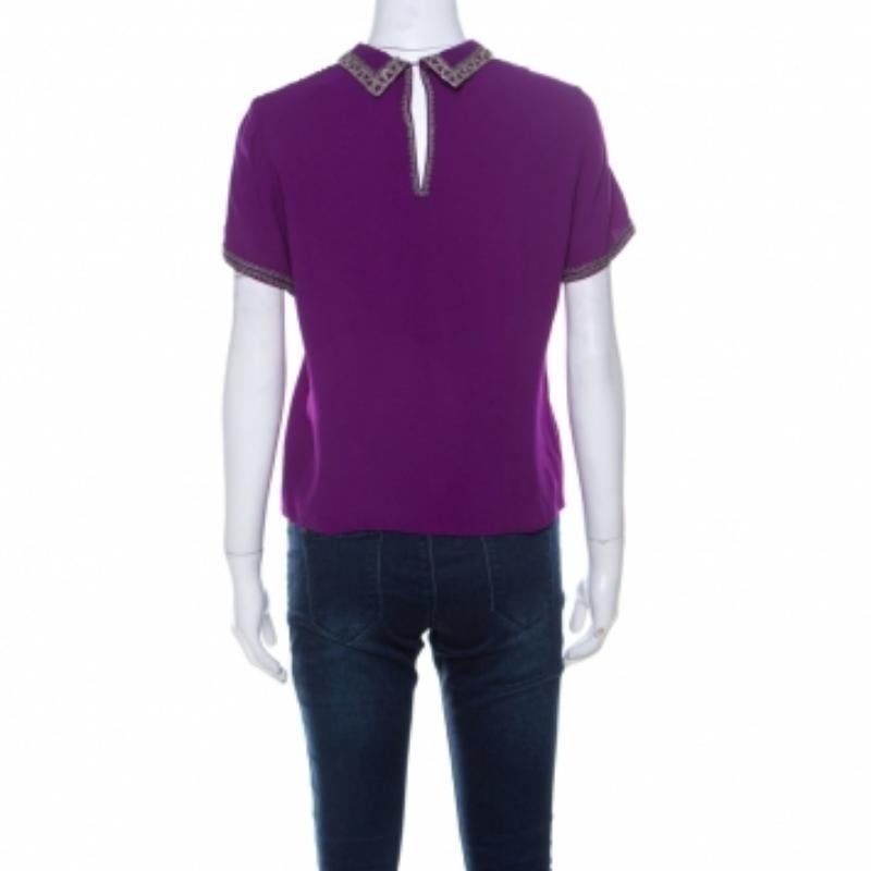 De las mujeres Isabel Marant Top de seda morado con cuello adornado y media manga L en venta