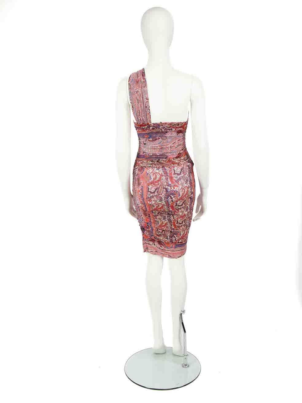 Isabel Marant Red Paisley One Shoulder Mini Dress Size S In Good Condition For Sale In London, GB