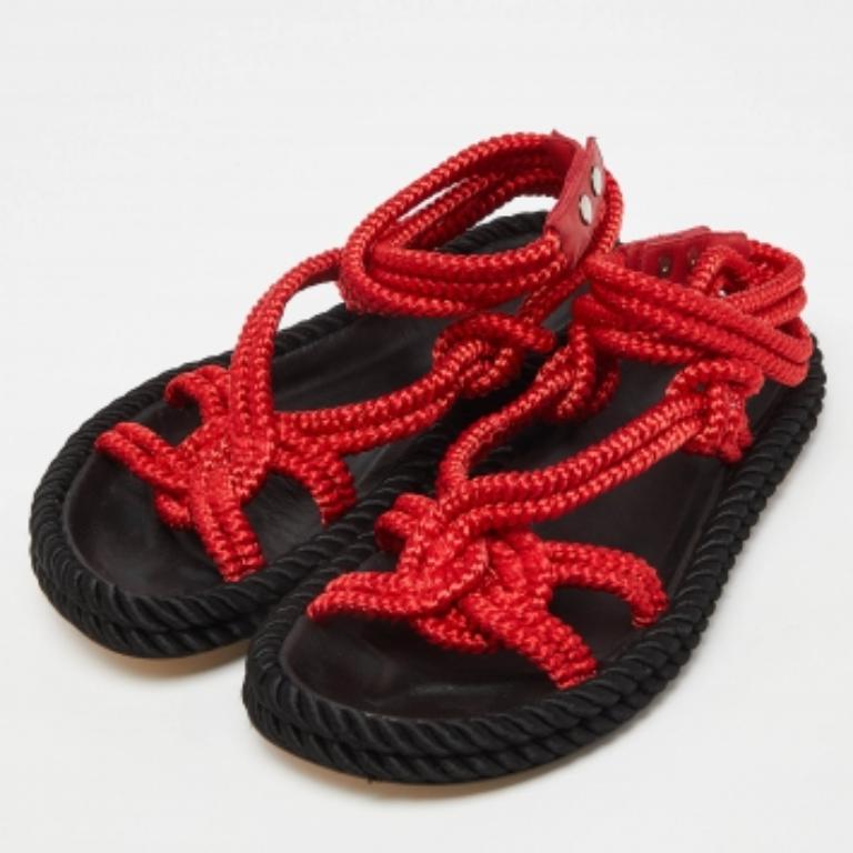 Isabel Marant Red Rope Lou Flat Sandals Size 39 5