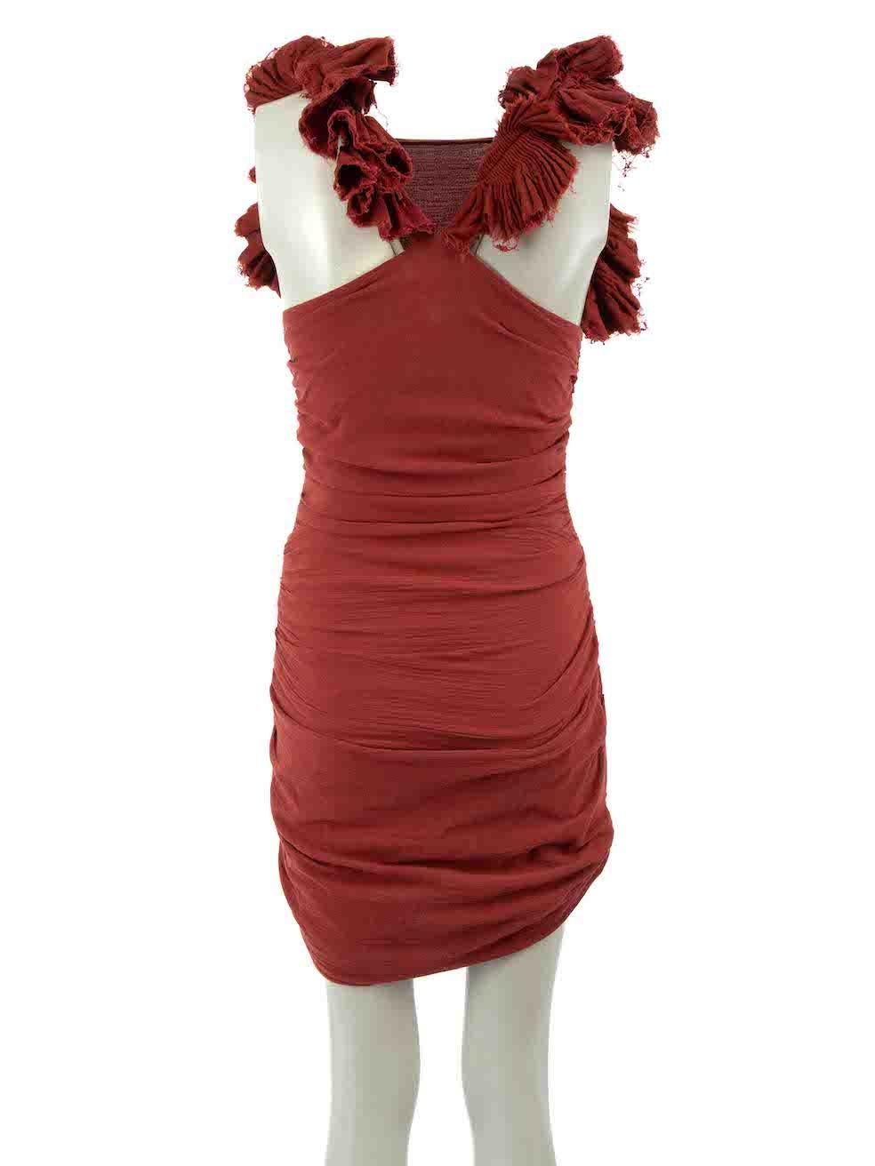 Brown Isabel Marant Red Ruffled Strap Ruched Mini Dress Size S
