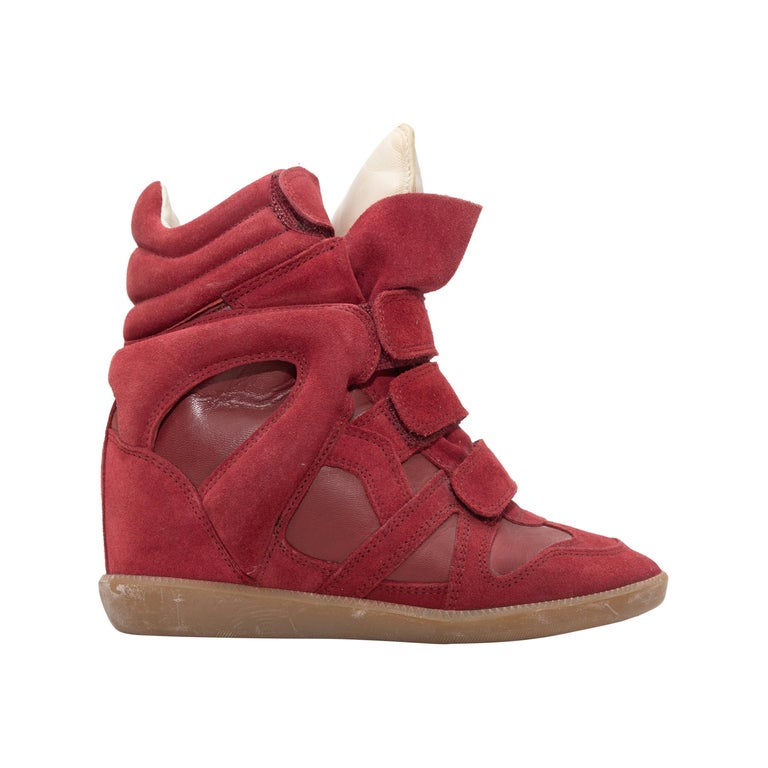 Hoop van beweging Internationale Isabel Marant Red Suede Wedge Sneakers For Sale at 1stDibs