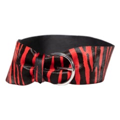 Isabel Marant Red Tiger Print Pony Hair Wide Belt