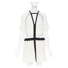 ISABEL MARANT Retra white black bohemian flutter cotton crepe boho dress FR42 L