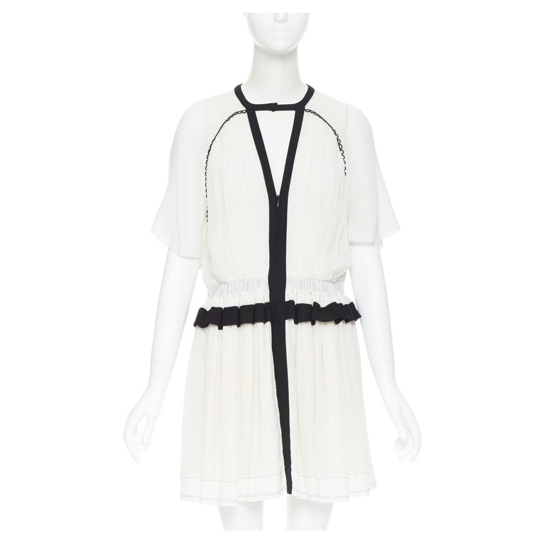 ISABEL MARANT Retra white black bohemian flutter cotton crepe boho dress  FR42 L For Sale at 1stDibs