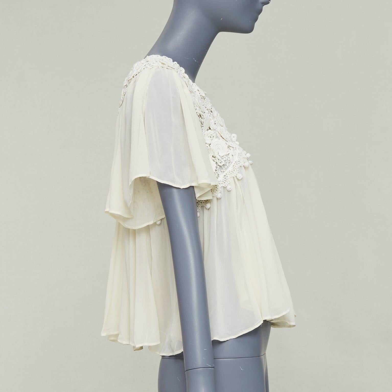 Donna ISABEL MARANT Rita, camicetta boho in cotone e seta color crema con applicazioni in pizzo 3D FR36 S in vendita